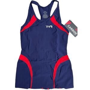 TYR Carbon Womens Tri Tank Running Top - Navy Red White - Size XS - $110